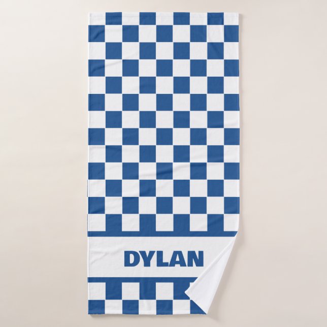 Bold Royal Blue Checkerboard Bath Towel (Bath Towel)