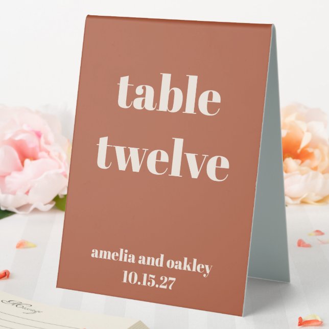 Bold Rust Fall Retro Custom Wedding Number Table Tent (In SItu (Wedding))