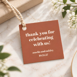 Bold Rust Fall Retro Custom Wedding Thank You Favor Tags