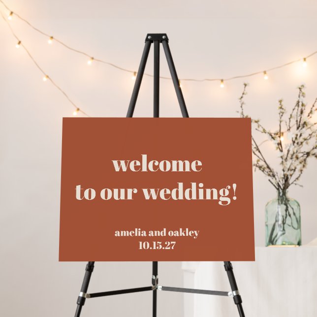 Bold Rust Fall Retro Custom Wedding Welcome Sign (In Situ (Stand))