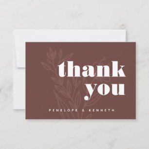 Bold Rustic Brown Floral Line Art Wedding Custom Thank You Card