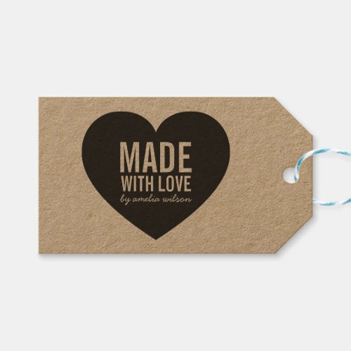 Bold Rustic Made with Love Heart Kraft Gift Tags