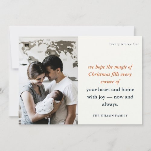 Bold Rustic Minimal 1 Photo Rust Navy Christmas Holiday Card