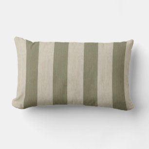 Bold Sage Green and Cream Vertical Striped Pattern Lumbar Pillow