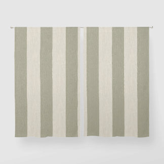 Bold Sage Green and Cream Vertical Striped Pattern Sheer Curtains