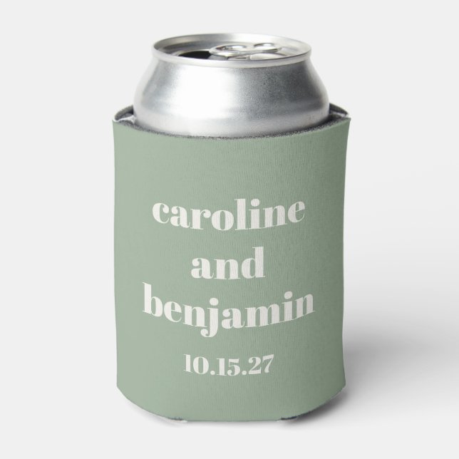 Bold Sage Green Chic Modern Wedding Custom Can Cooler (Can Front)