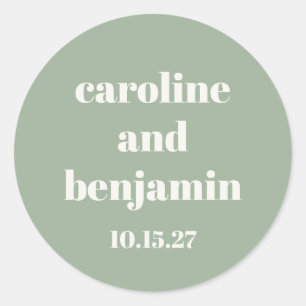 Bold Sage Green Chic Modern Wedding Custom Classic Round Sticker