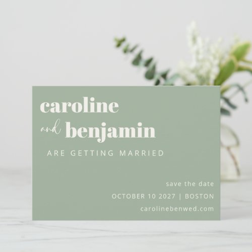 Bold Sage Green Chic Modern Wedding Simple Save The Date