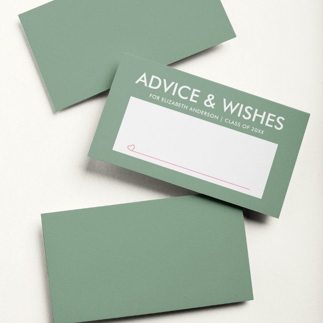 Bold Sage Green Graduate Student Graduation Party Advice Card (Creator Uploaded)