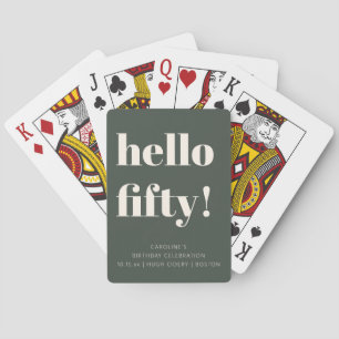 Bold Sage Green Modern 50th Birthday Custom Favor Poker Cards