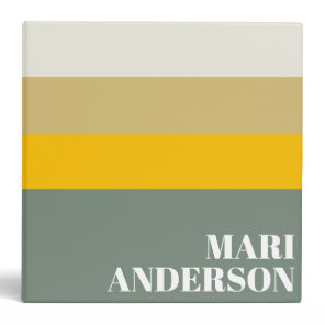 Bold Sage Green Yellow Stripes Modern Personalized 3 Ring Binder