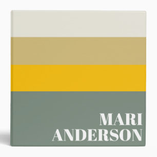 Bold Sage Green Yellow Stripes Modern Personalized 3 Ring Binder