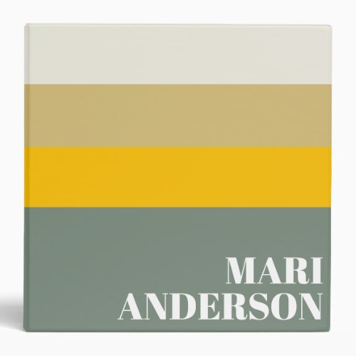 Bold Sage Green Yellow Stripes Modern Personalized 3 Ring Binder