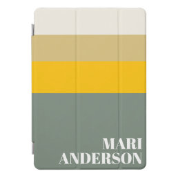 Bold Sage Green Yellow Stripes Modern Personalized iPad Pro Cover