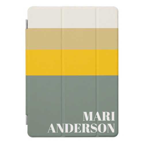 Bold Sage Green Yellow Stripes Modern Personalized iPad Pro Cover