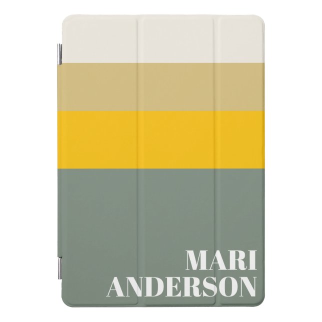 Bold Sage Green Yellow Stripes Modern Personalized iPad Pro Cover (Front)