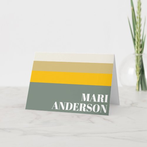 Bold Sage Green Yellow Stripes Modern Personalized Note Card