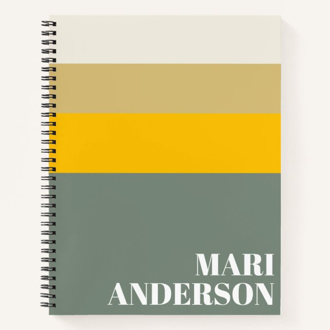 Bold Sage Green Yellow Stripes Modern Personalized Notebook (Front)
