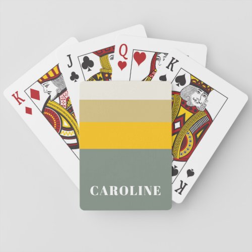 Bold Sage Green Yellow Stripes Modern Personalized Poker Cards