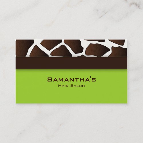 Bold Salon Spa Business Card trendy giraffe green