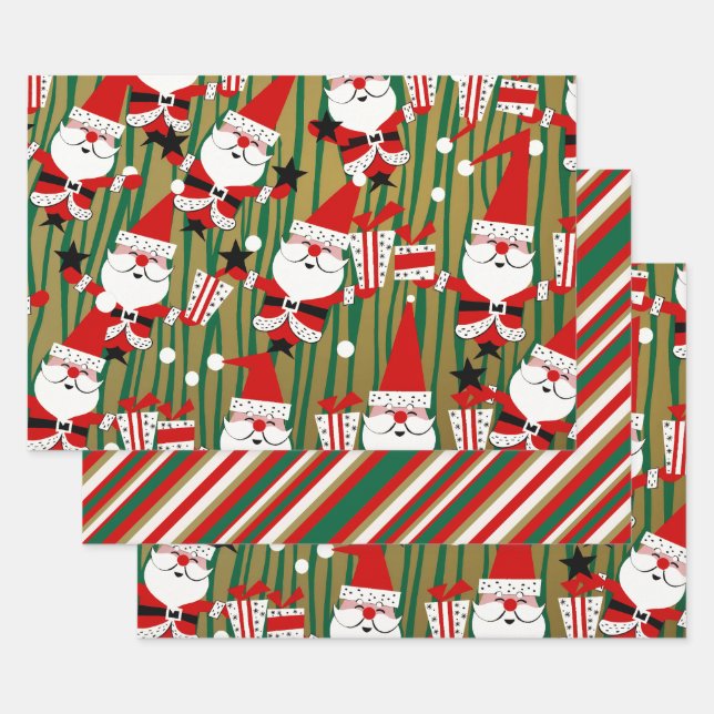 Bold Santa and Stripes Kitsch Wrapping Paper Sheets (Set)