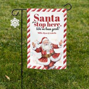 Bold Santa Please Stop Here Modern Red Christmas Garden Flag