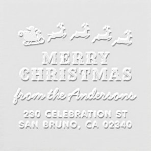 Bold Santa Reindeer Merry Christmas Return Address Embosser