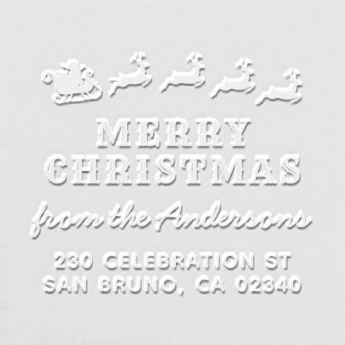 Bold Santa Reindeer Merry Christmas Return Address Embosser