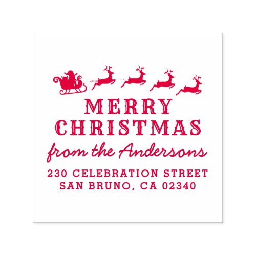 Bold Santa Reindeer Merry Christmas Return Address Self_inking Stamp