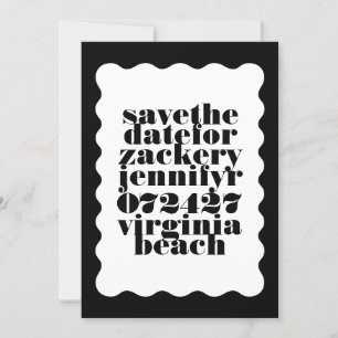 Bold Scalloped Border Black White QR Code Photo Save The Date