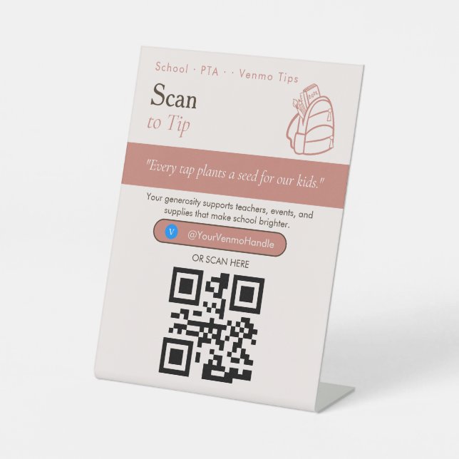 Bold Scan to Tip QR Code Sign | Venmo Tips  (Front)