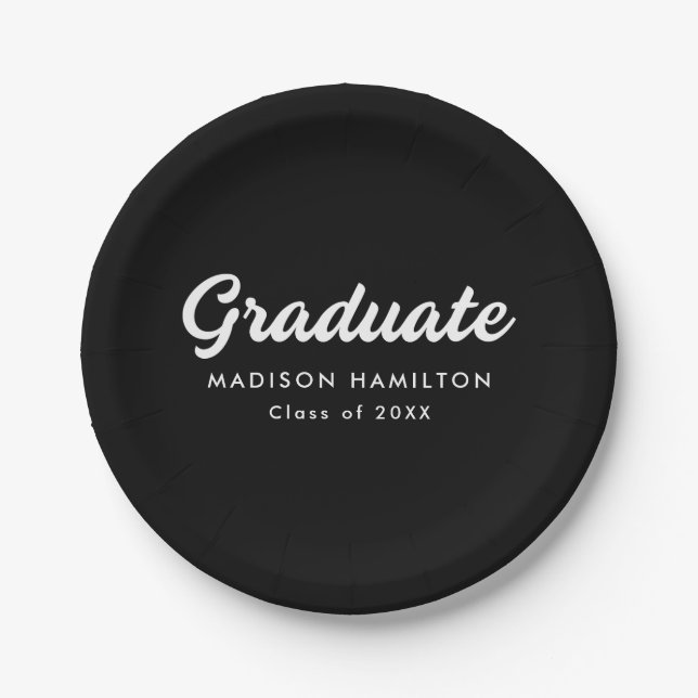 Bold Script Black Graduation Paper Plates (Front)