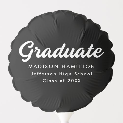 Bold Script Black Personalized Graduation Balloon