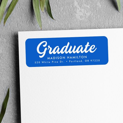 Bold Script Blue Graduation Return Address Label