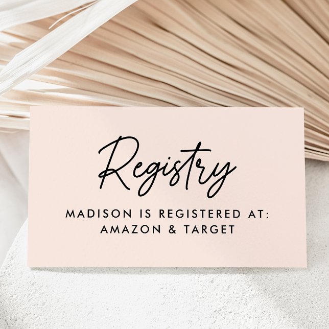 Bold Script Blush Baby Shower Registry Enclosure Card (Creator Uploaded)