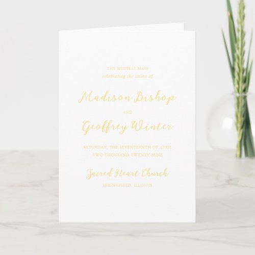 Bold Script Butter Yellow Elegant Catholic Wedding Program