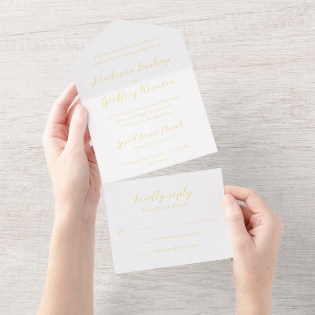 Bold Script Butter Yellow Elegant Wedding All In One Invitation (Tearaway)
