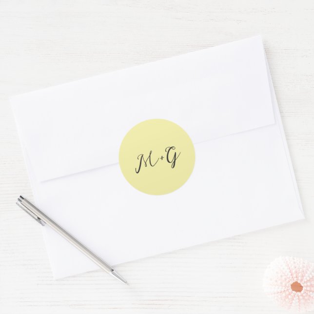 Bold Script Butter Yellow Elegant Wedding Classic Round Sticker (Envelope)