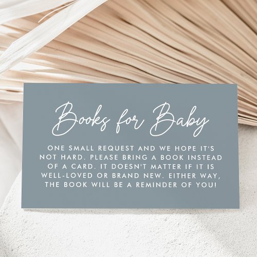 Bold Script Dusty Blue Baby Shower Book Request Enclosure Card