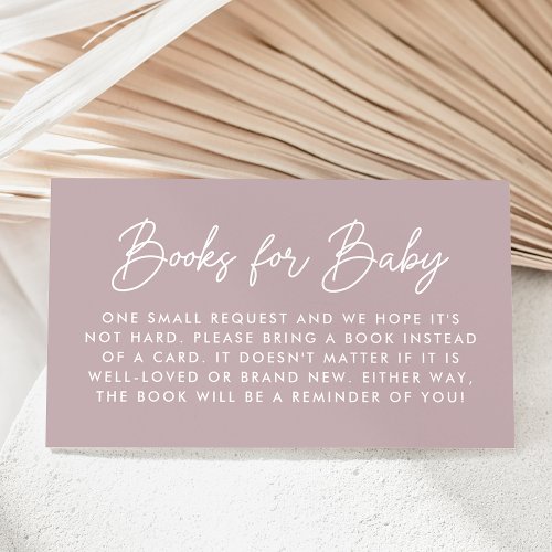 Bold Script Dusty Purple Baby Shower Book Request Enclosure Card