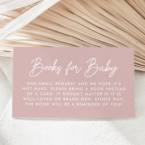 Bold Script Dusty Rose Baby Shower Book Request Enclosure Card