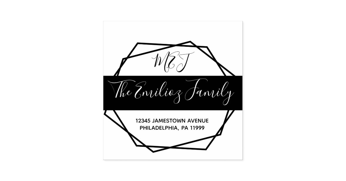 Bold Script Frame Family Monogrammed Address Rubber Stamp | Zazzle