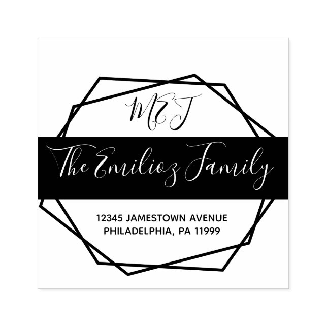 Bold Script Frame Family Monogrammed Address Rubber Stamp (Imprint)