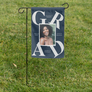 bold script graduate announcement garden flag