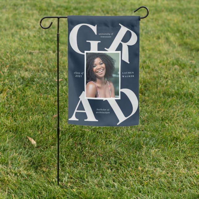 bold script graduate announcement garden flag (In SItu)