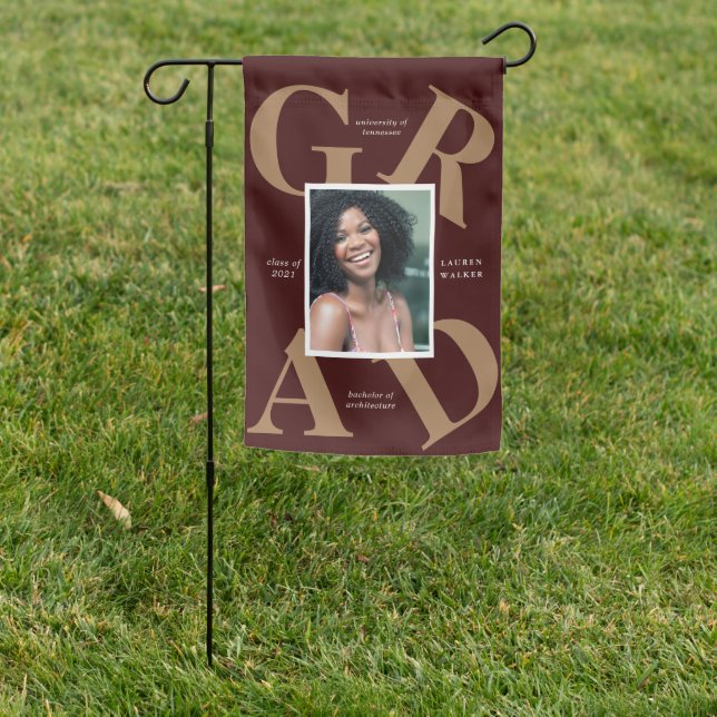 bold script graduate announcement garden flag (In SItu)