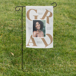 bold script graduate announcement garden flag