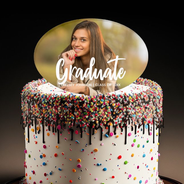 Bold Script Graduate Photo 2025 Graduation Party Cake Topper (Creator Uploaded)