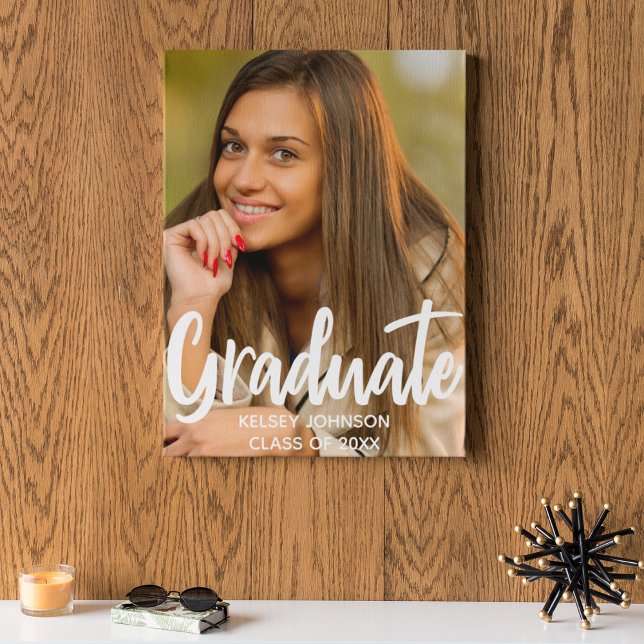 Bold Script Graduate Photo Custom 2026 Graduation Faux Canvas Print (Creator Uploaded)