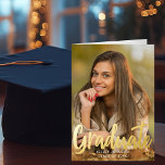 Bold Script Graduate Photo Elegant Graduation Gold Foil Greeting Card<br><div class="desc">Graduate is written in bold gold foil handwritten script over your senior portrait photo. Customize this graduation announcement card with your high school or university class year 2026 under the bold typography and add a cute photograph of your senior.</div>